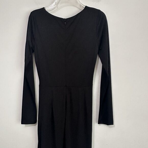 Lucca Dress M Black Belly Cut Out Twist Front Long Sleeve Slit Midi Sexy Party - Picture 7 of 7